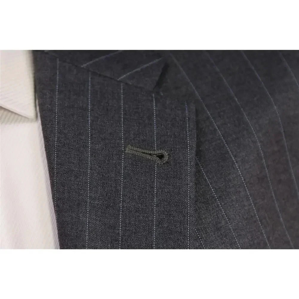 Joseph Abboud Gray w/ Sky Blue Pinstripe Super 120's Wool 2-Btn Suit 42R - Picture 5 of 9